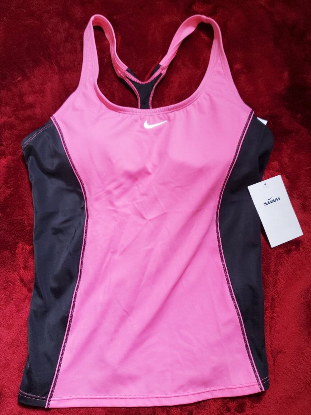 Nike Tankini Swim Top Racerback Built in Bra Pink and Black Women's Medium NWT